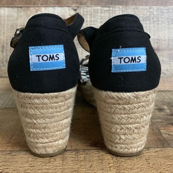 New Toms Espadrille Wedge Sandals Black White Aztec Tribal Size 9 - Picture 7 of 9
